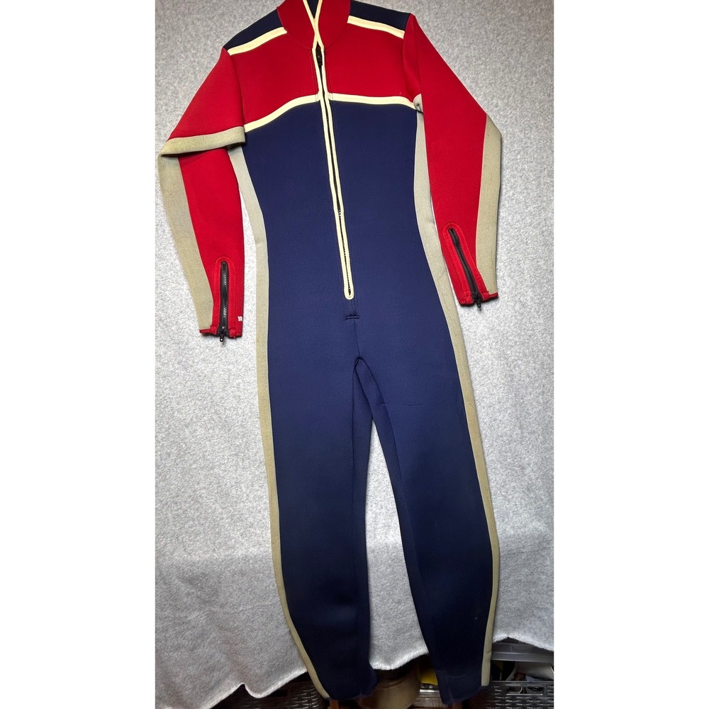 Yamaha Wetsuit Mens XL Blue Red Vintage Colorblock Neoprene Full Suit Retro Moto